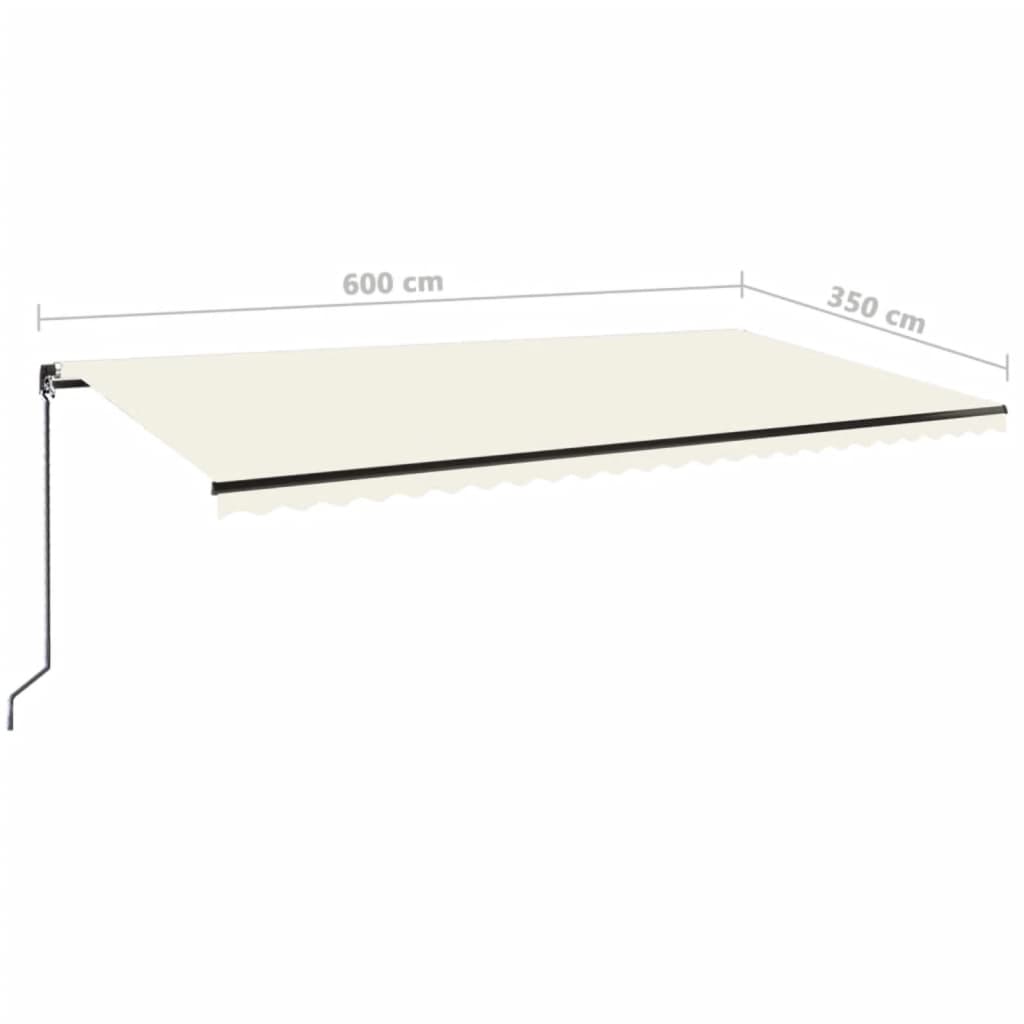 vidaXL Ręcznie zwijana markiza z LED, 600x350 cm, kremowa