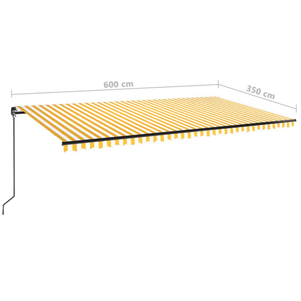 vidaXL Ręcznie zwijana markiza z LED, 600x350 cm, żółto-biała