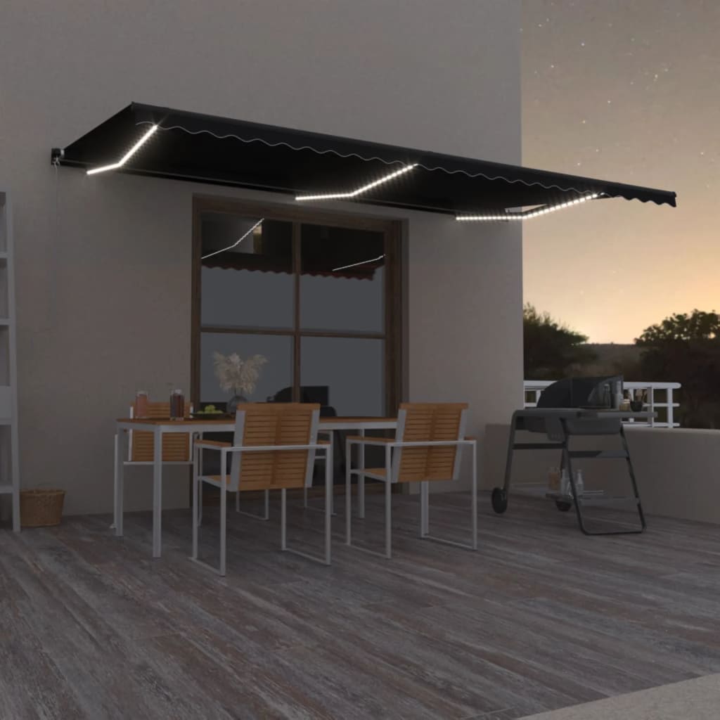 vidaXL Ręcznie zwijana markiza z LED, 600x350 cm, antracytowa