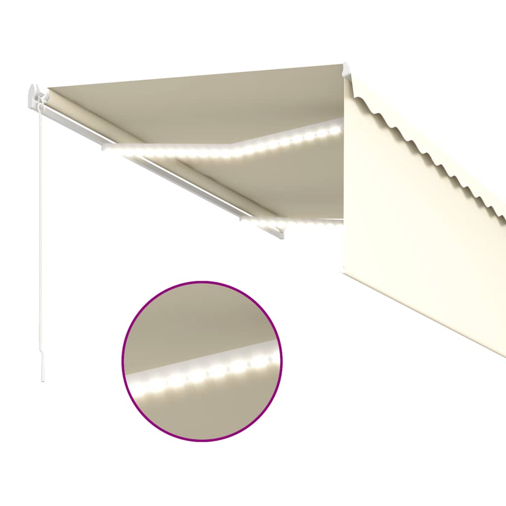 vidaXL Ręcznie zwijana markiza z zasłoną i LED, 3x2,5 m, kremowa