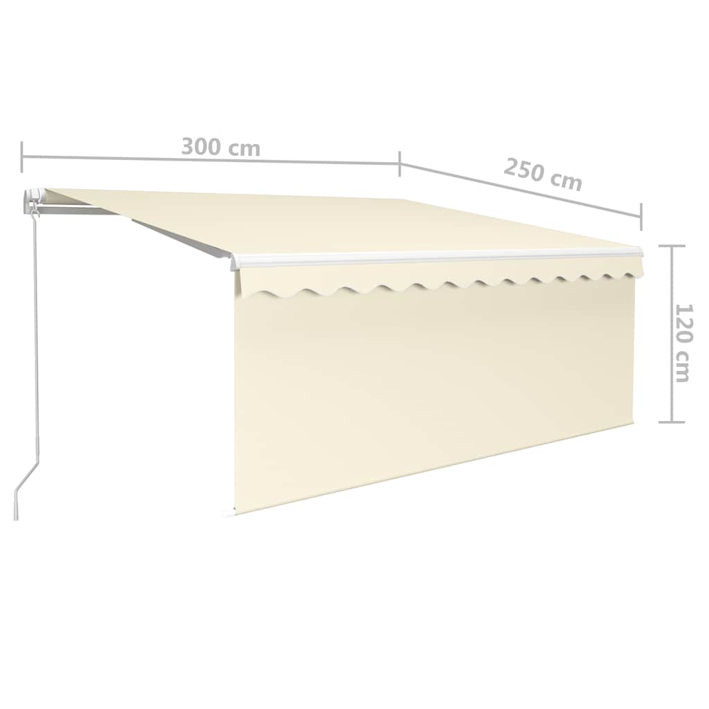 vidaXL Ręcznie zwijana markiza z zasłoną i LED, 3x2,5 m, kremowa