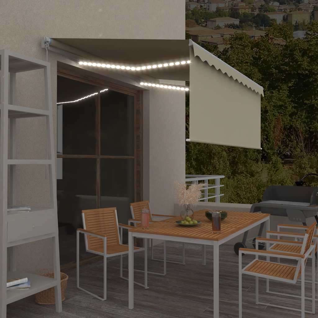 vidaXL Ręcznie zwijana markiza z zasłoną i LED, 3x2,5 m, kremowa