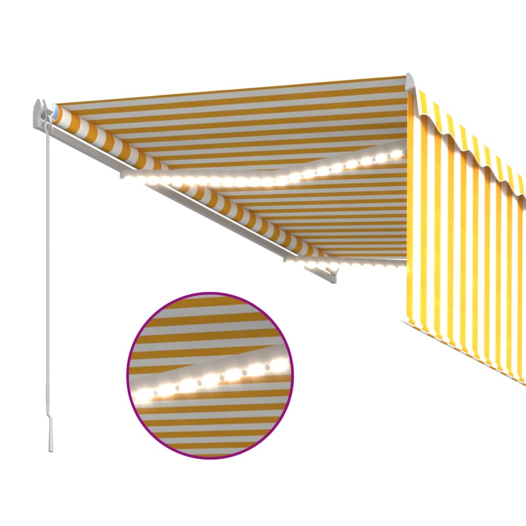 vidaXL Ręcznie zwijana markiza z zasłoną i LED, 3x2,5 m, żółto-biała