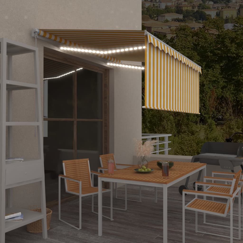 vidaXL Ręcznie zwijana markiza z zasłoną i LED, 3x2,5 m, żółto-biała