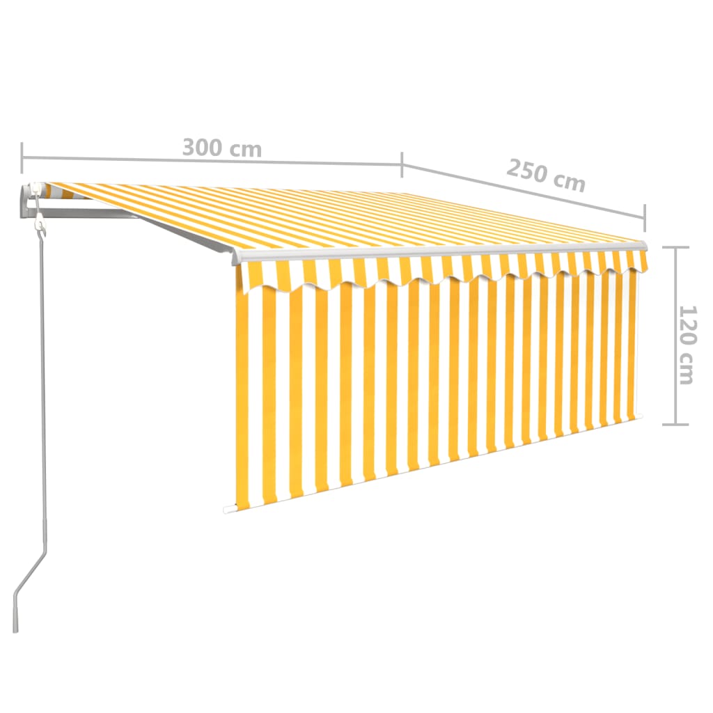 vidaXL Automatycznie zwijana markiza z zasłoną, 3x2,5 m, żółto-biała