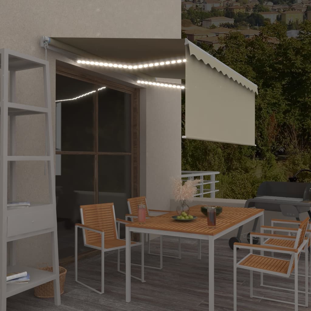 vidaXL Ręcznie zwijana markiza z zasłoną i LED, 3,5x2,5 m, kremowa