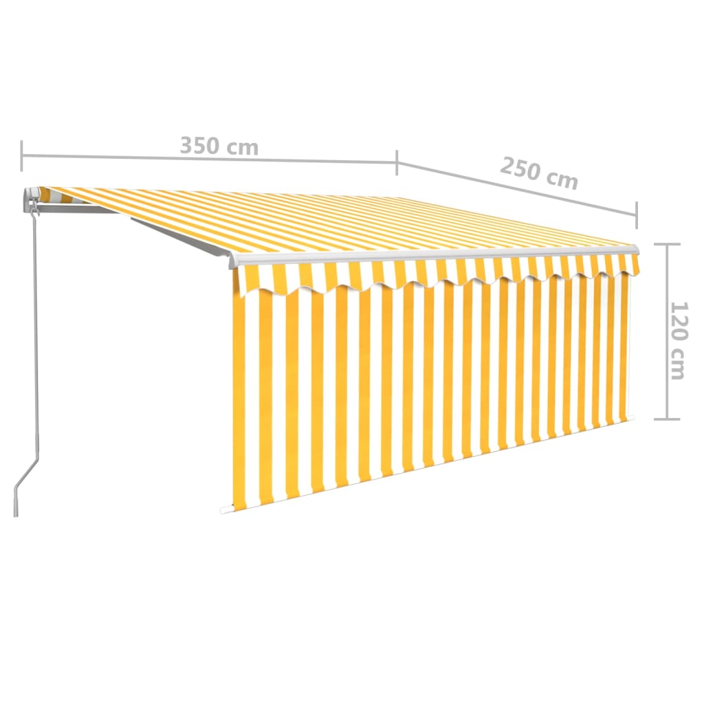 vidaXL Ręcznie zwijana markiza z zasłoną i LED, 3,5x2,5 m, żółto-biała