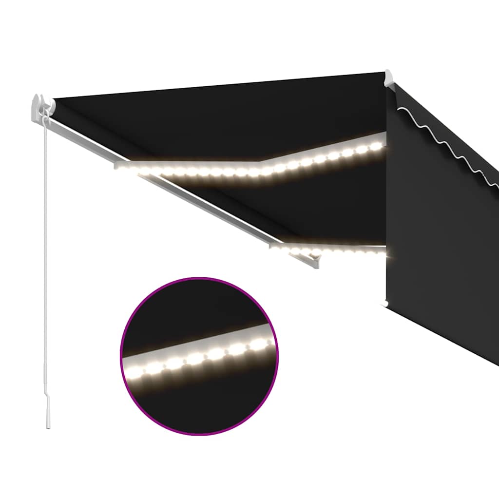 vidaXL Ręcznie zwijana markiza z zasłoną i LED, 3,5x2,5 m, antracytowa