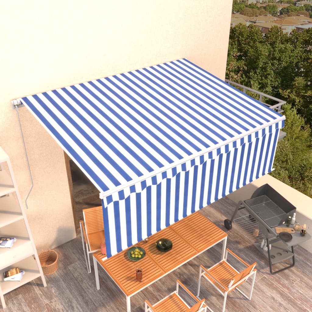 vidaXL Ręcznie zwijana markiza z zasłoną, 4x3 m, niebiesko-biała