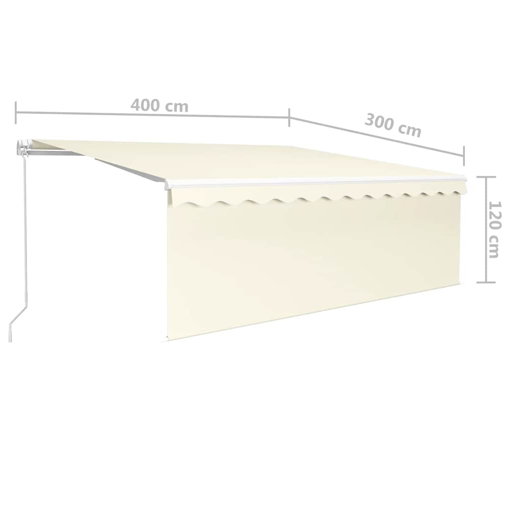 vidaXL Ręcznie zwijana markiza z zasłoną i LED, 4x3 m, kremowa