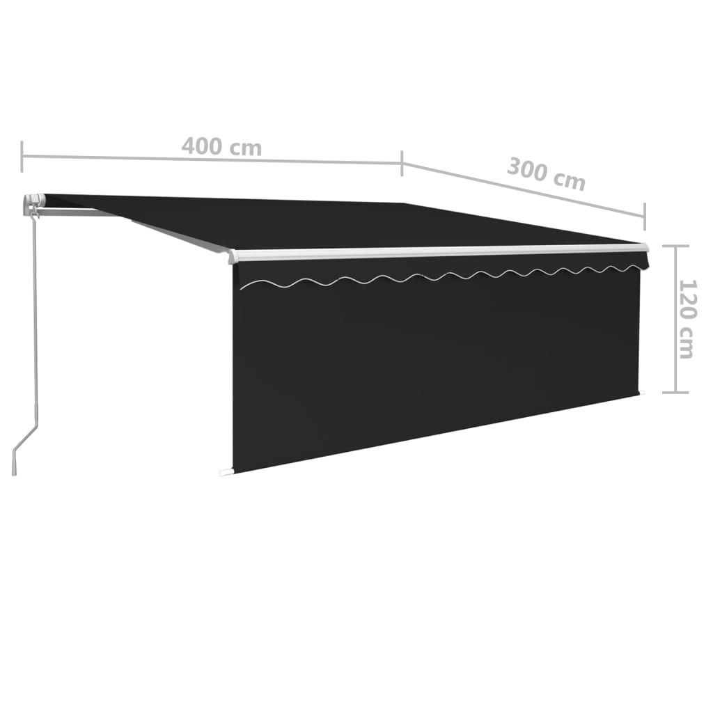 vidaXL Ręcznie zwijana markiza z zasłoną i LED, 4x3 m, antracytowa
