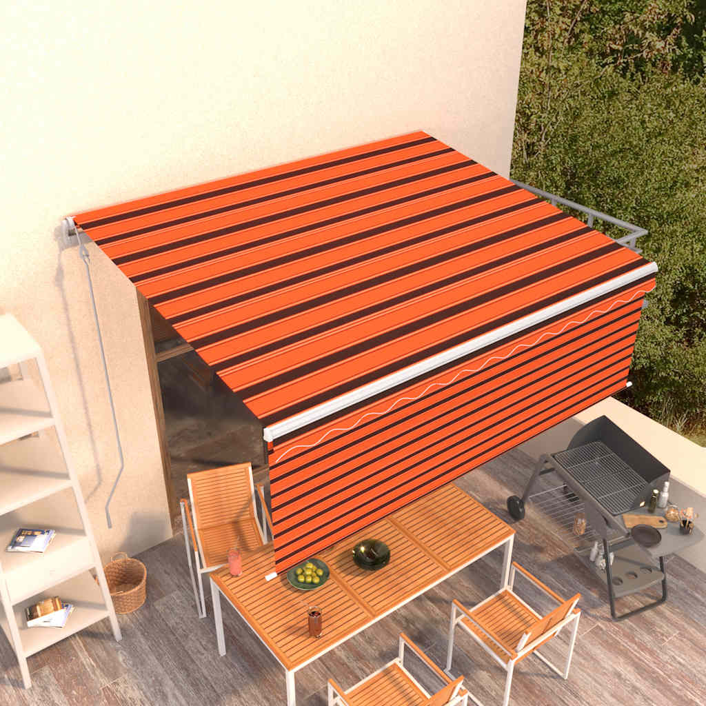 vidaXL Automatyczna markiza z zasłoną, 4x3 m, pomarańczowo-brązowa