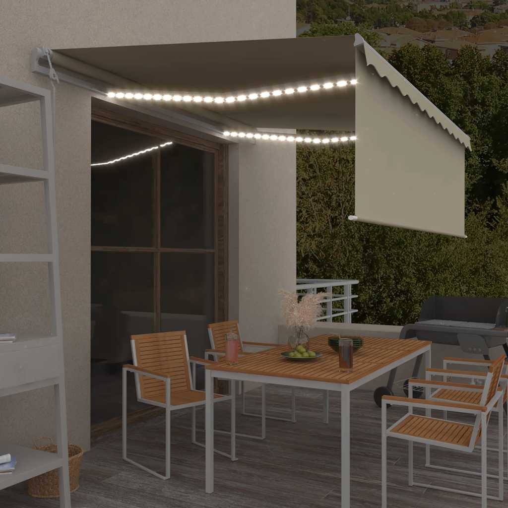 vidaXL Automatyczna markiza z zasłoną, LED i czujnikiem wiatru, 4x3 m