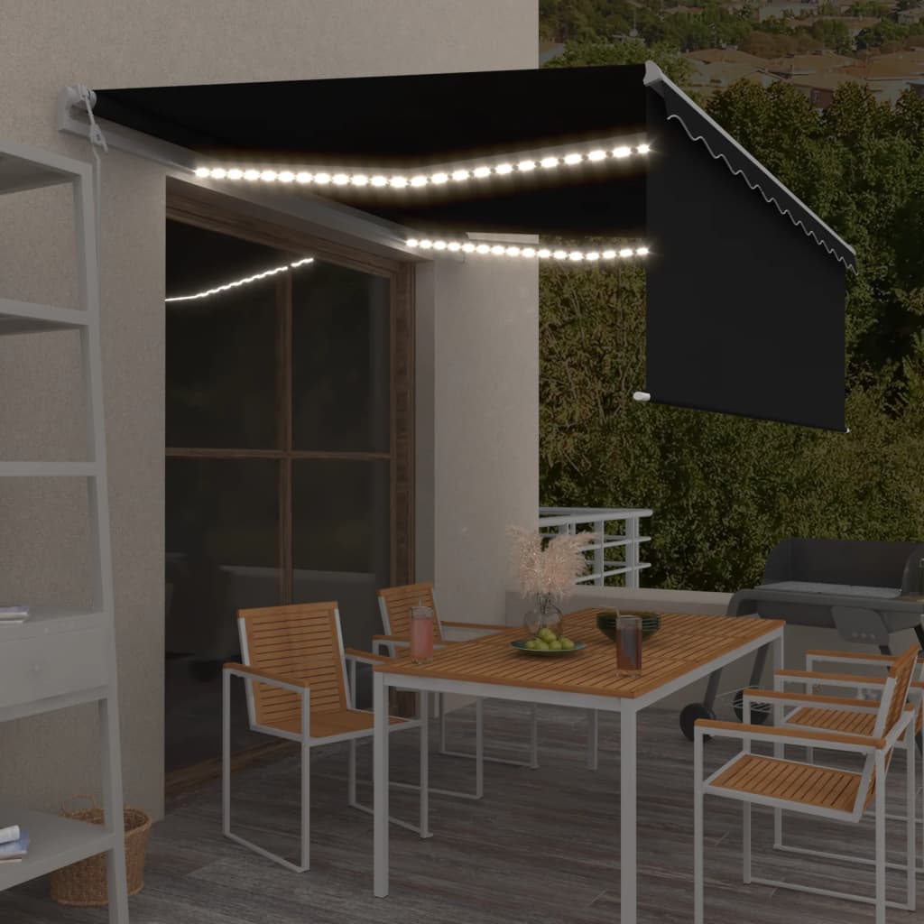 vidaXL Automatyczna markiza z zasłoną, LED i czujnikiem wiatru, 4x3 m