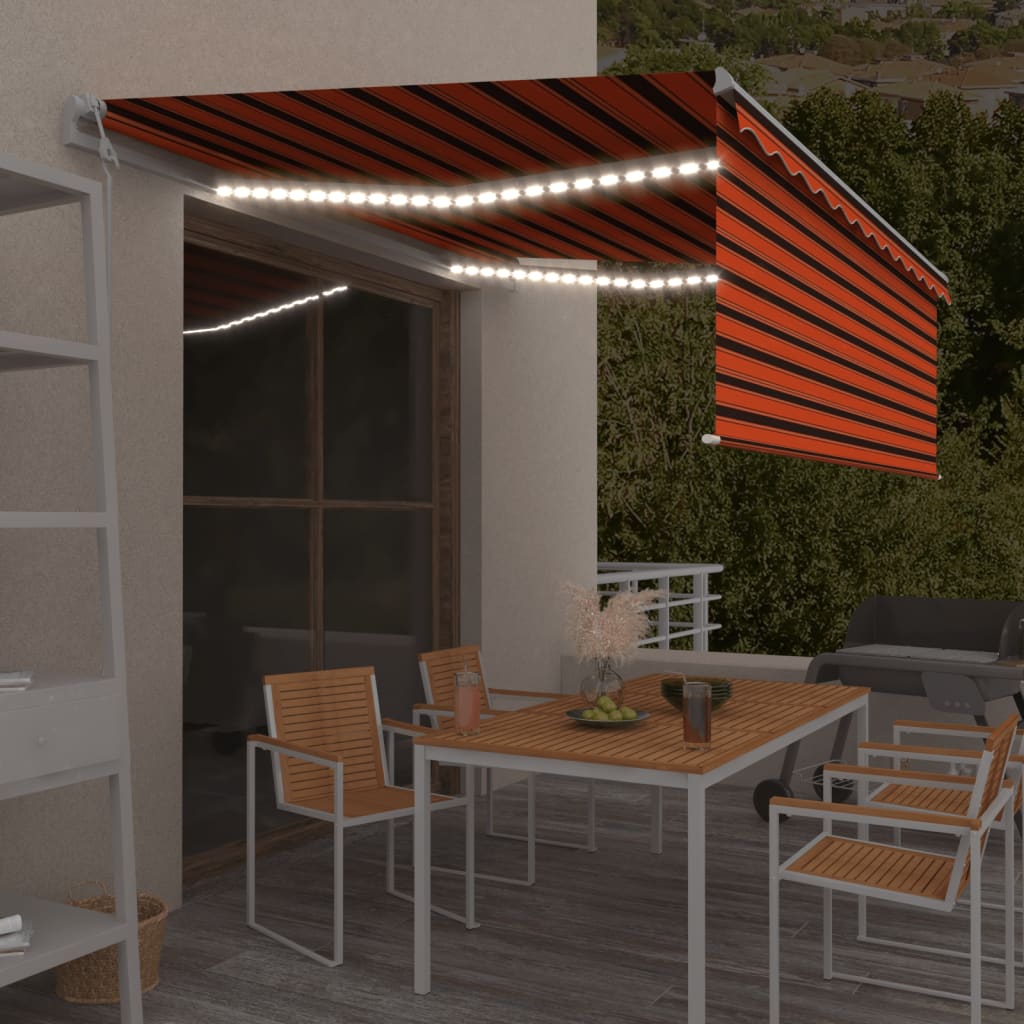 vidaXL Automatyczna markiza z zasłoną, LED i czujnikiem wiatru, 4x3 m