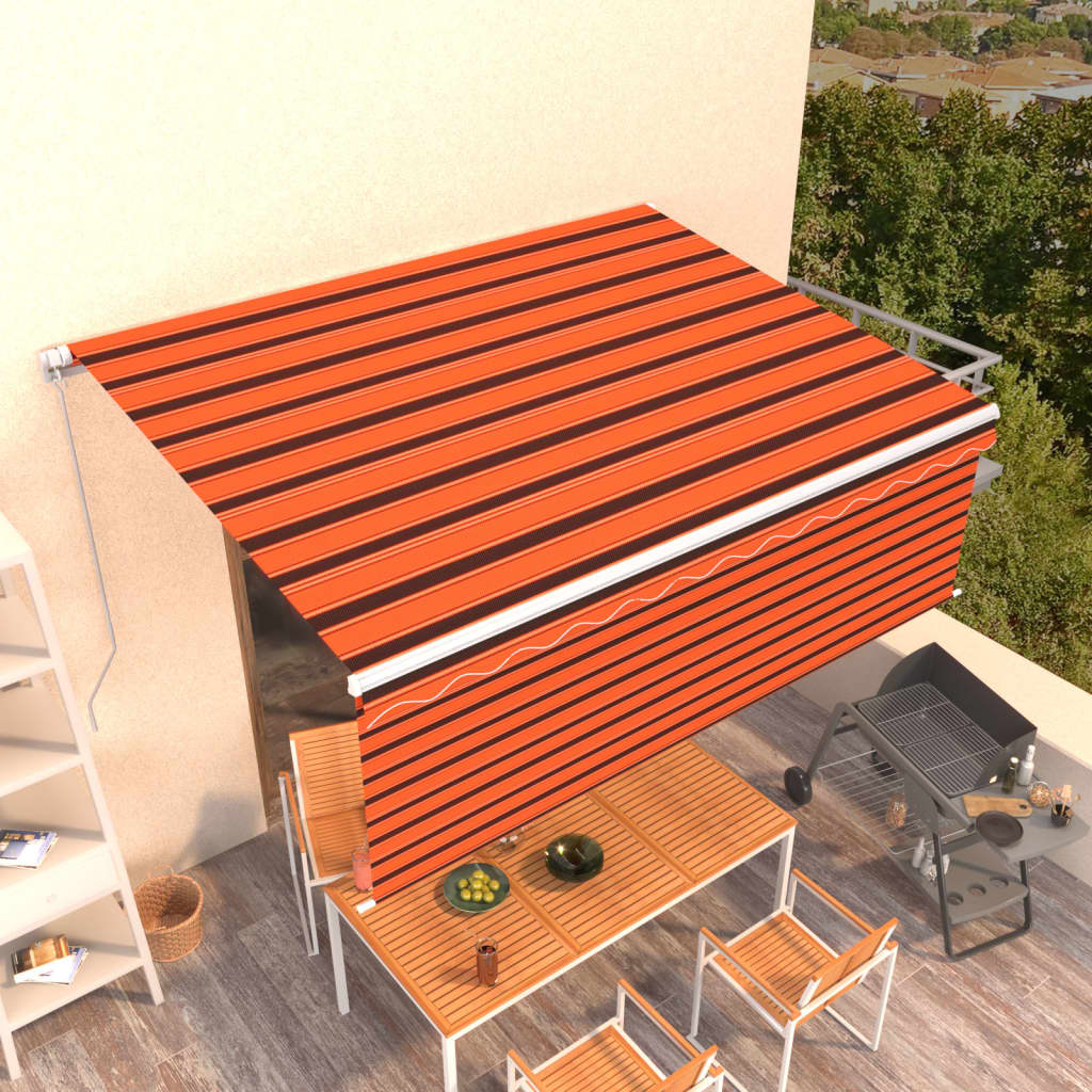 vidaXL Ręcznie zwijana markiza z zasłoną, 4,5x3 m, pomarańcz-brąz
