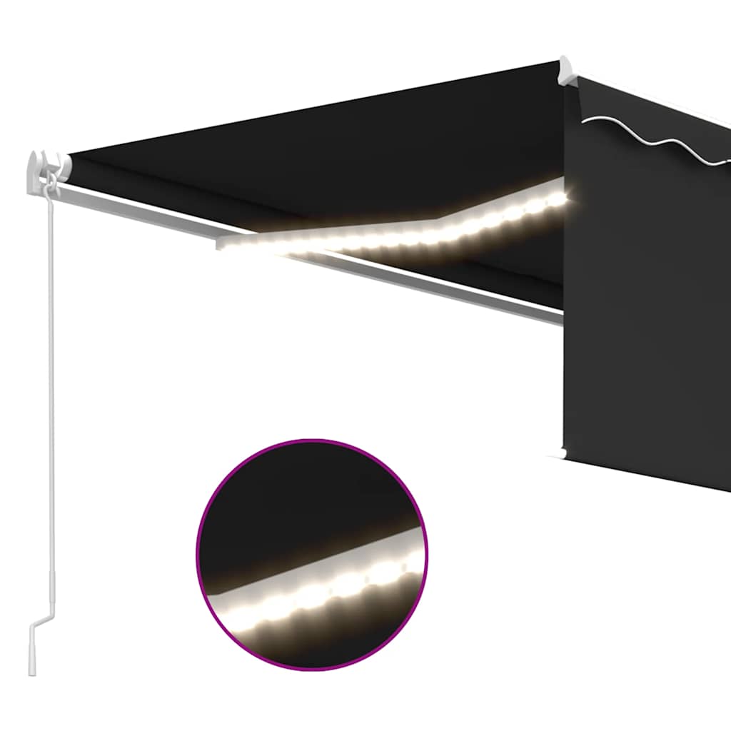 vidaXL Ręcznie zwijana markiza z zasłoną i LED, 4,5x3 m, antracytowa
