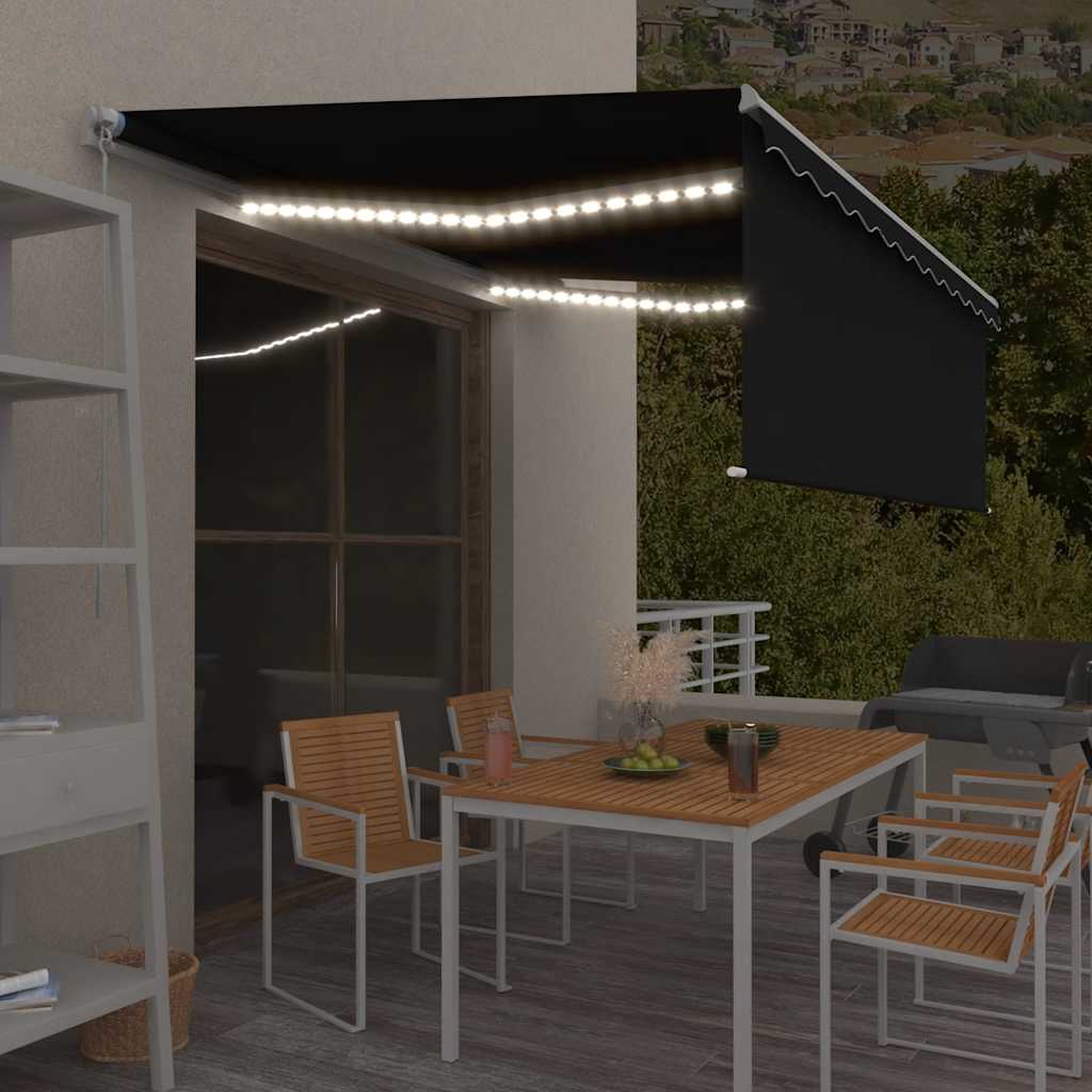 vidaXL Ręcznie zwijana markiza z zasłoną i LED, 4,5x3 m, antracytowa