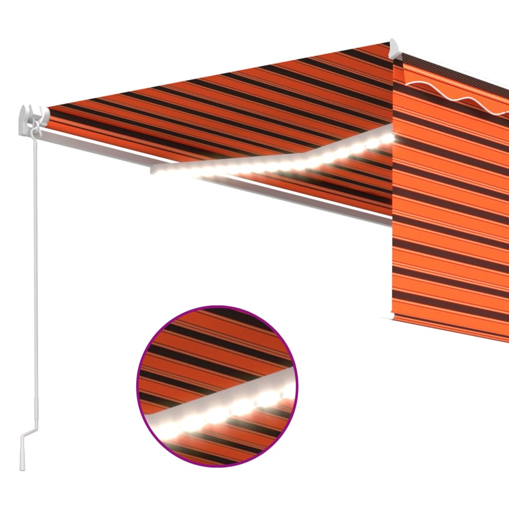 vidaXL Ręcznie zwijana markiza z LED, 4,5x3 m, pomarańczowo-brązowa