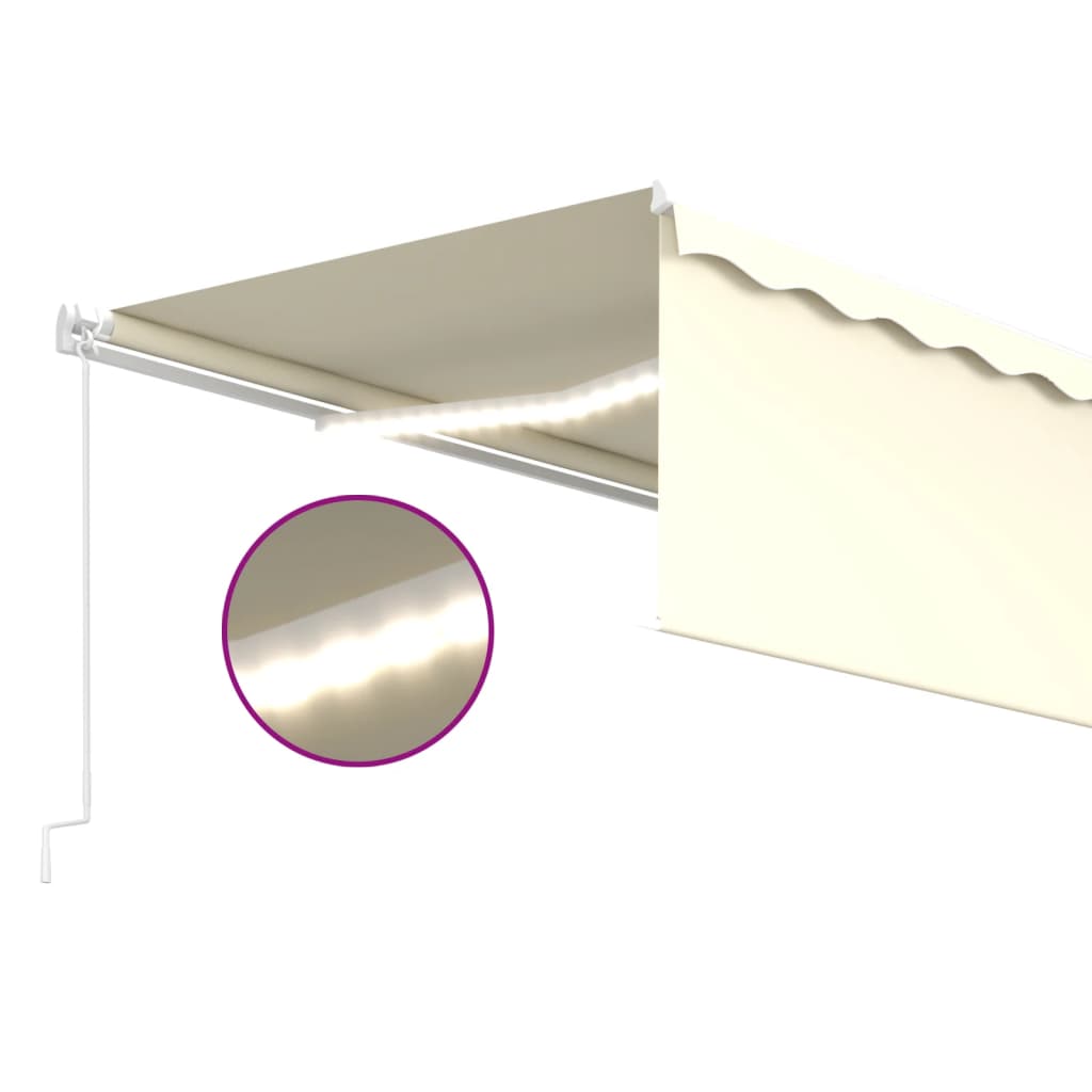 vidaXL Ręcznie zwijana markiza z zasłoną i LED, 5x3 m, kremowa