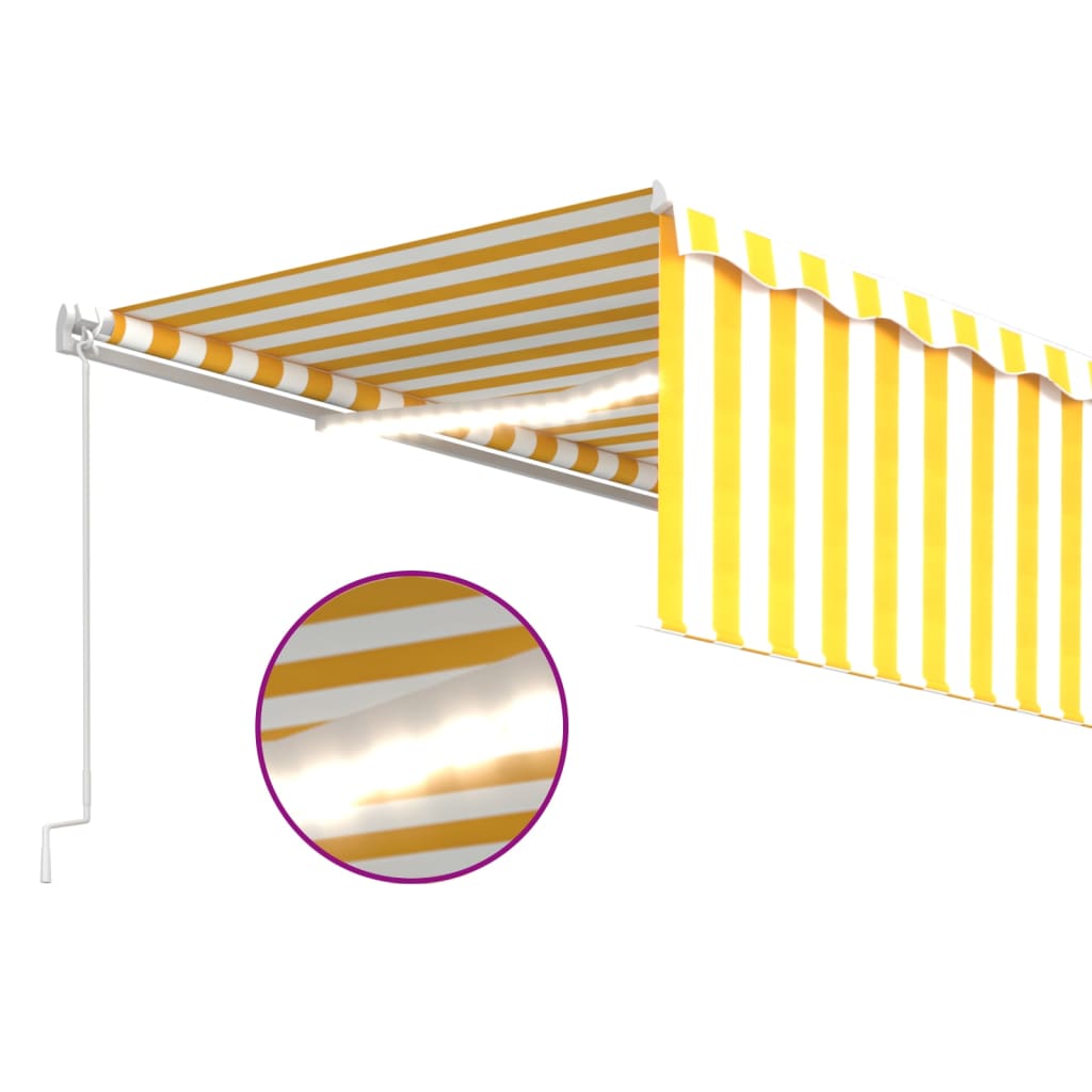 vidaXL Ręcznie zwijana markiza z zasłoną i LED, 5x3 m, żółto-biała