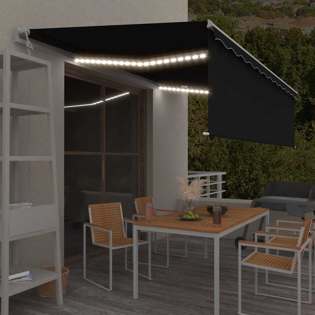vidaXL Automatycznie zwijana markiza, LED i czujnik wiatru, 5x3 m