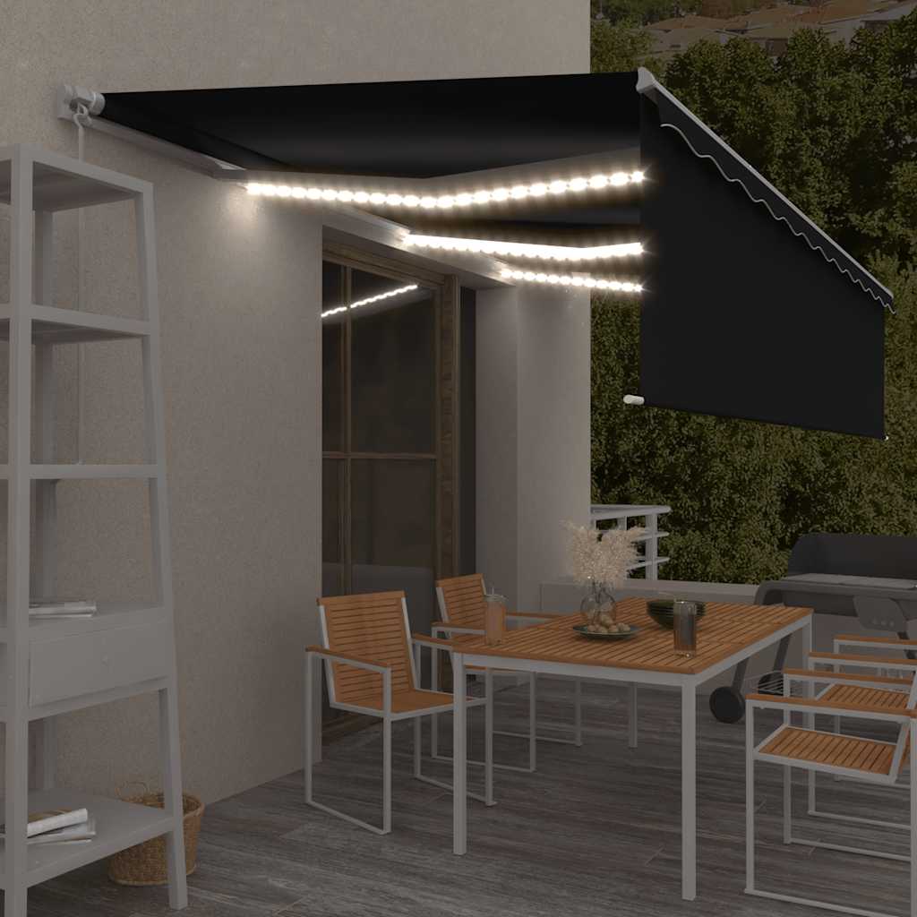 vidaXL Ręcznie zwijana markiza z zasłoną i LED, 6x3 m, antracytowa