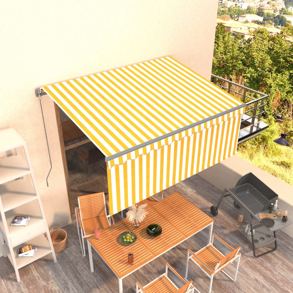 vidaXL Ręcznie zwijana markiza z zasłoną, 3x2,5 m, żółto-biała