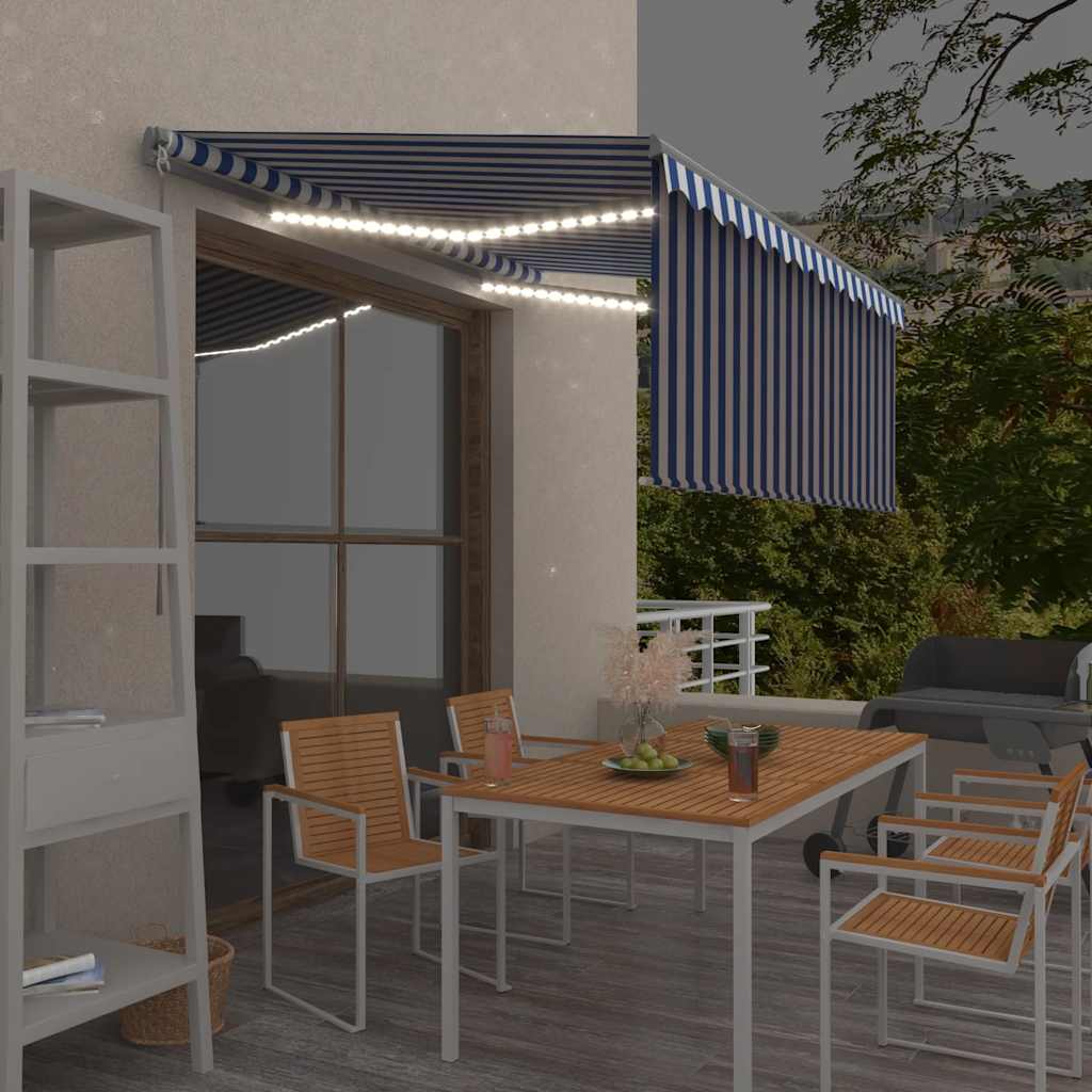 vidaXL Ręcznie zwijana markiza z zasłoną zacieniającą i LED, 3x2,5 m