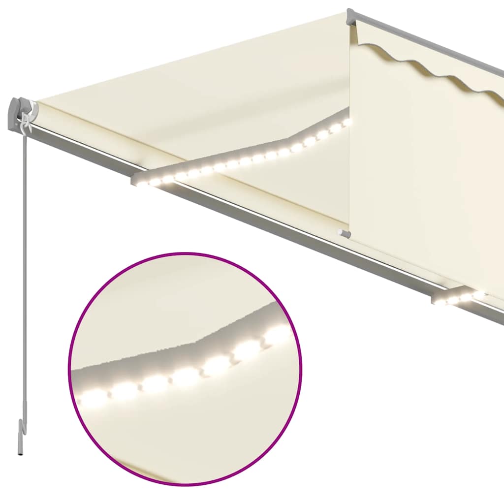vidaXL Ręcznie zwijana markiza z zasłoną i LED, 3x2,5 m, kremowa