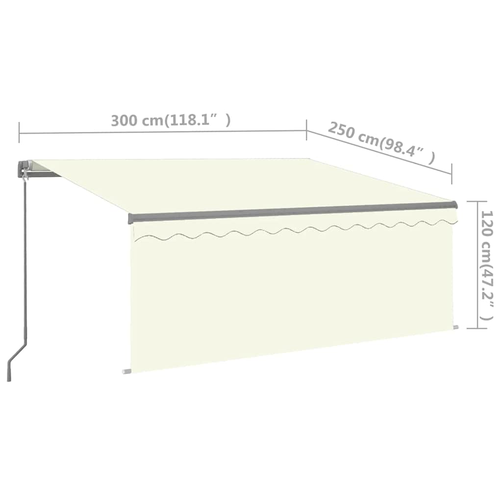 vidaXL Ręcznie zwijana markiza z zasłoną i LED, 3x2,5 m, kremowa