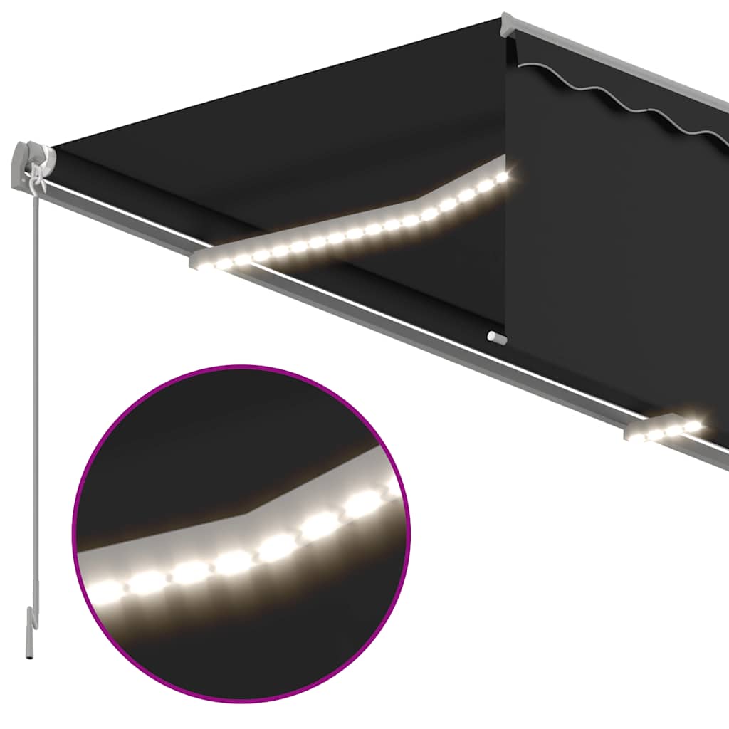 vidaXL Ręcznie zwijana markiza z zasłoną i LED, 3x2,5 m, antracytowa