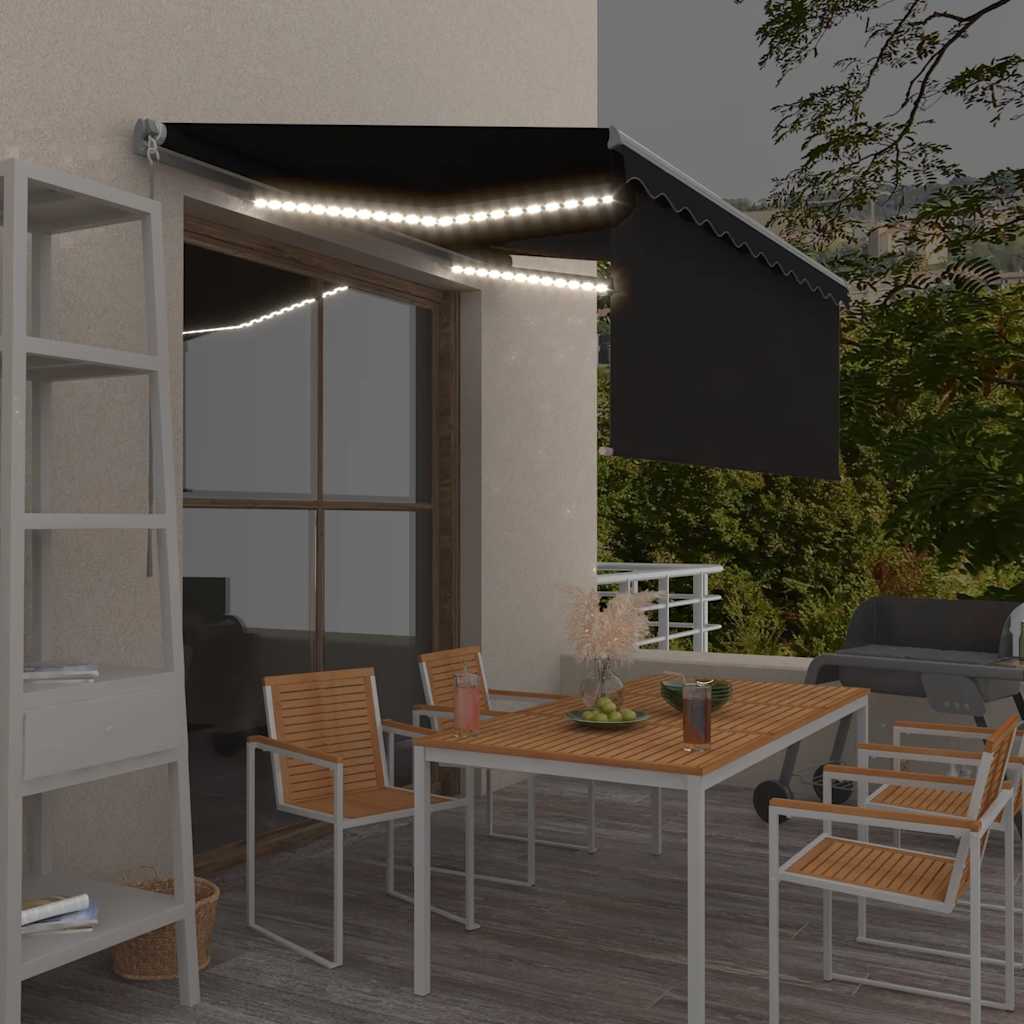 vidaXL Ręcznie zwijana markiza z zasłoną i LED, 3x2,5 m, antracytowa