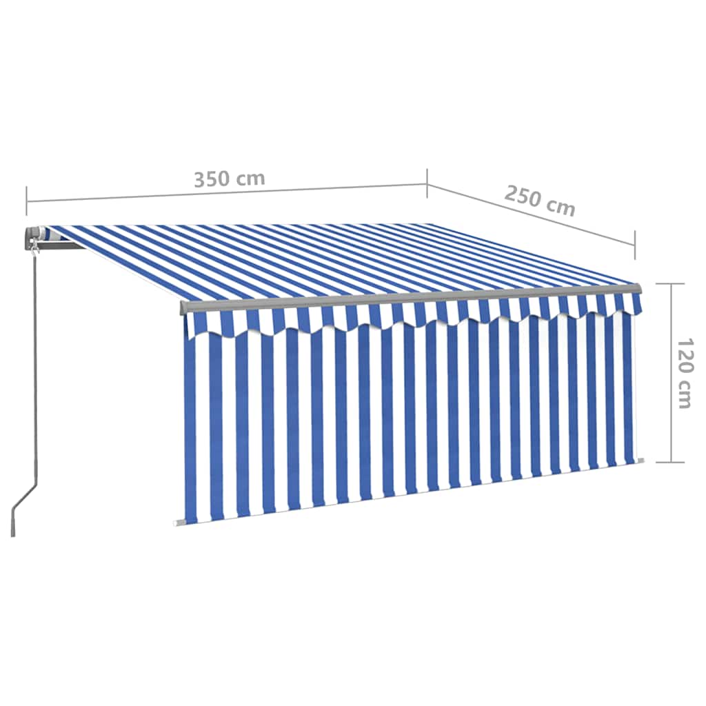 vidaXL Ręcznie zwijana markiza z zasłoną, 3,5x2,5 m, niebiesko-biała