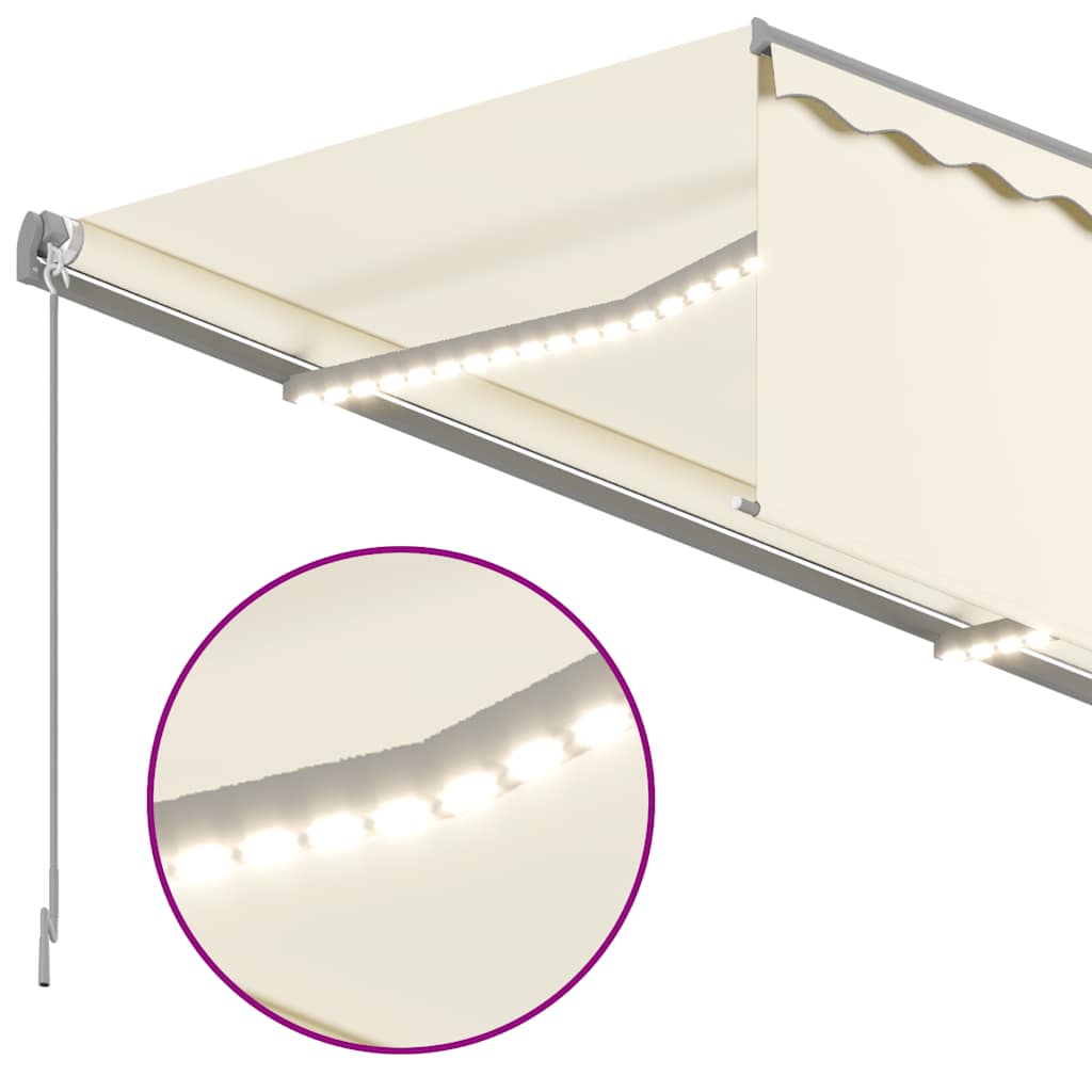 vidaXL Ręcznie zwijana markiza z zasłoną i LED, 3,5x2,5 m, kremowa
