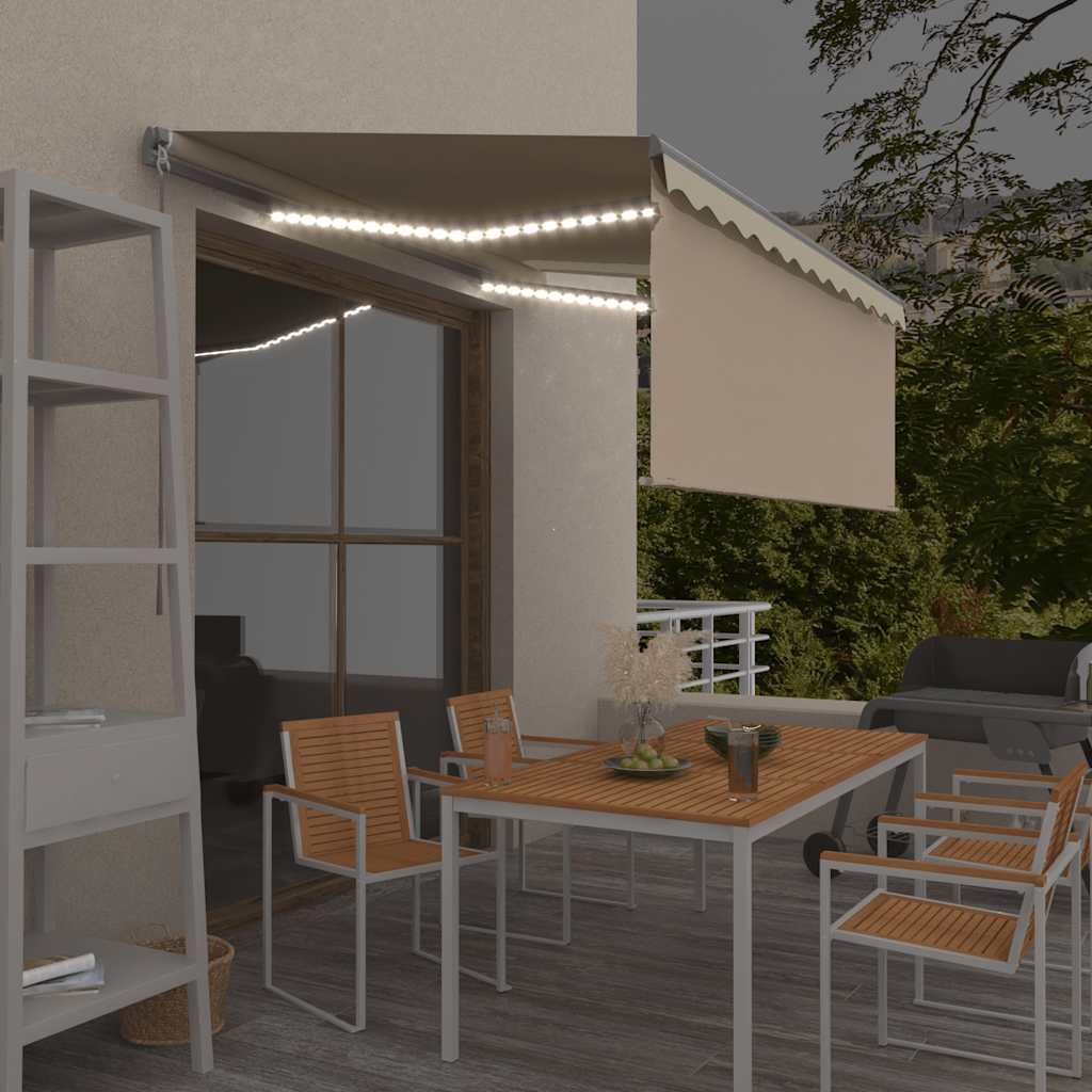 vidaXL Ręcznie zwijana markiza z zasłoną i LED, 3,5x2,5 m, kremowa