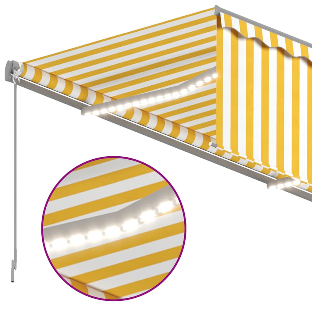 vidaXL Ręcznie zwijana markiza z zasłoną i LED, 3,5x2,5 m, żółto-biała