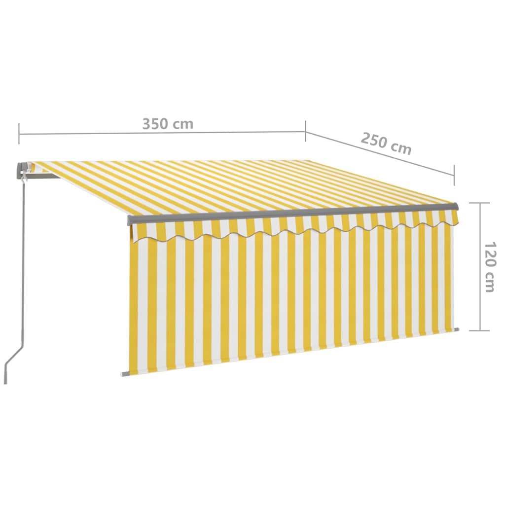 vidaXL Ręcznie zwijana markiza z zasłoną i LED, 3,5x2,5 m, żółto-biała