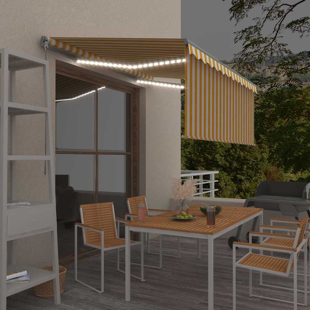 vidaXL Ręcznie zwijana markiza z zasłoną i LED, 3,5x2,5 m, żółto-biała
