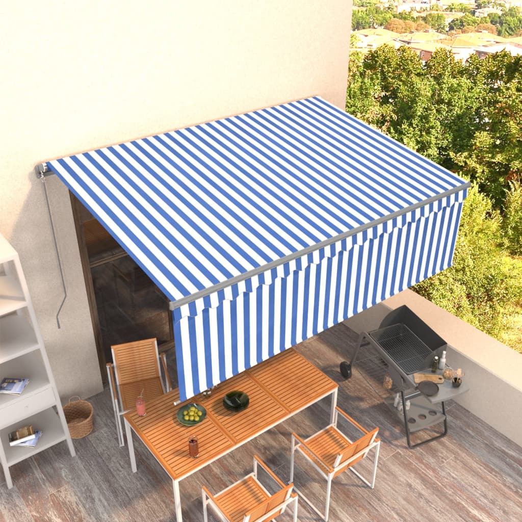 vidaXL Ręcznie zwijana markiza z zasłoną, 4x3 m, niebiesko-biała