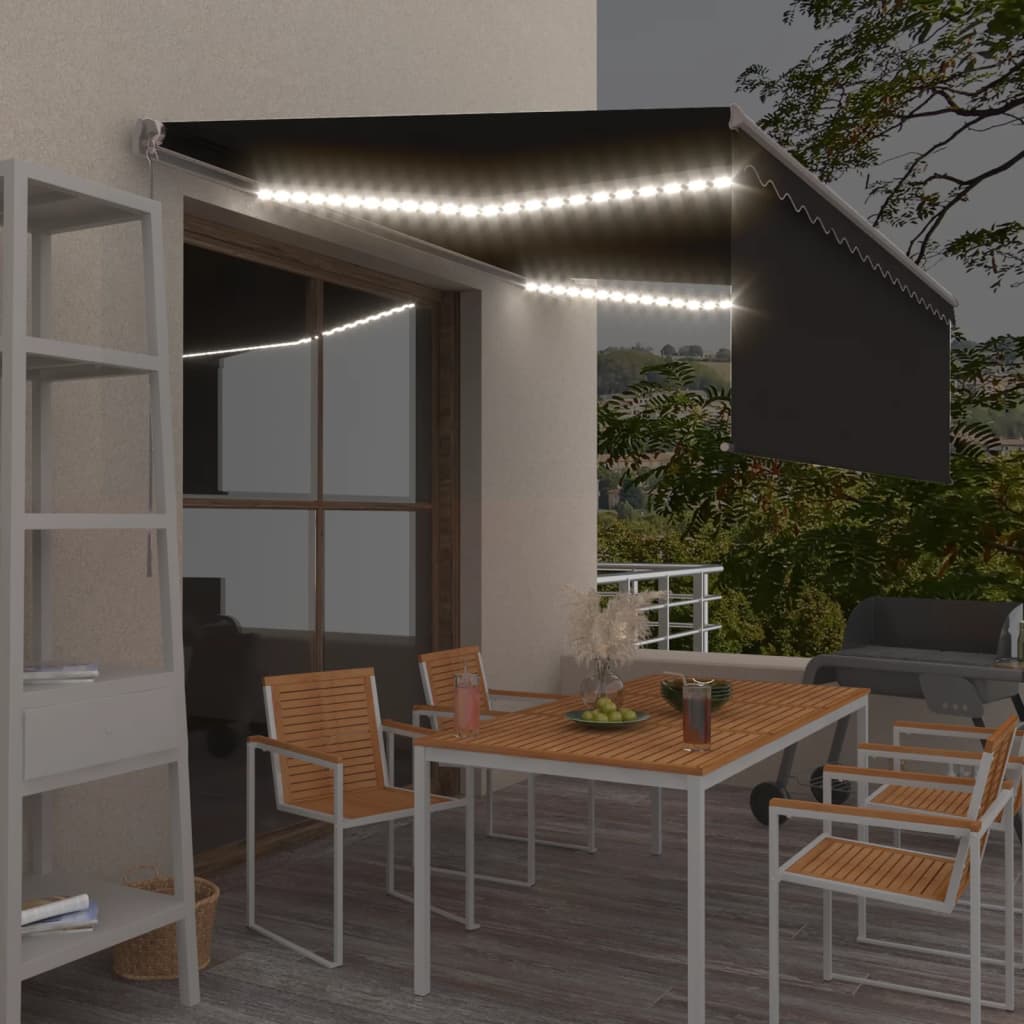 vidaXL Ręcznie zwijana markiza z zasłoną i LED, 4x3 m, antracytowa
