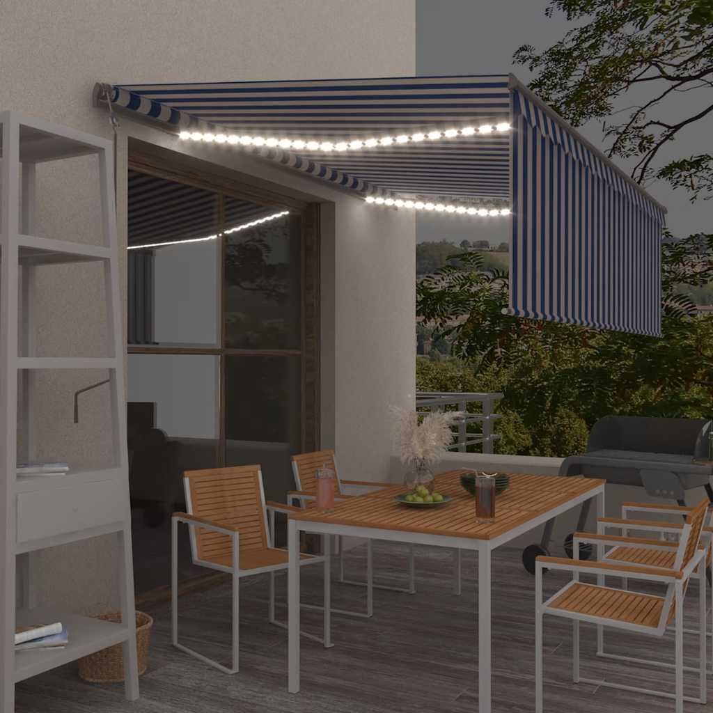 vidaXL Automatyczna markiza z zasłoną, LED i czujnikiem wiatru, 4x3 m