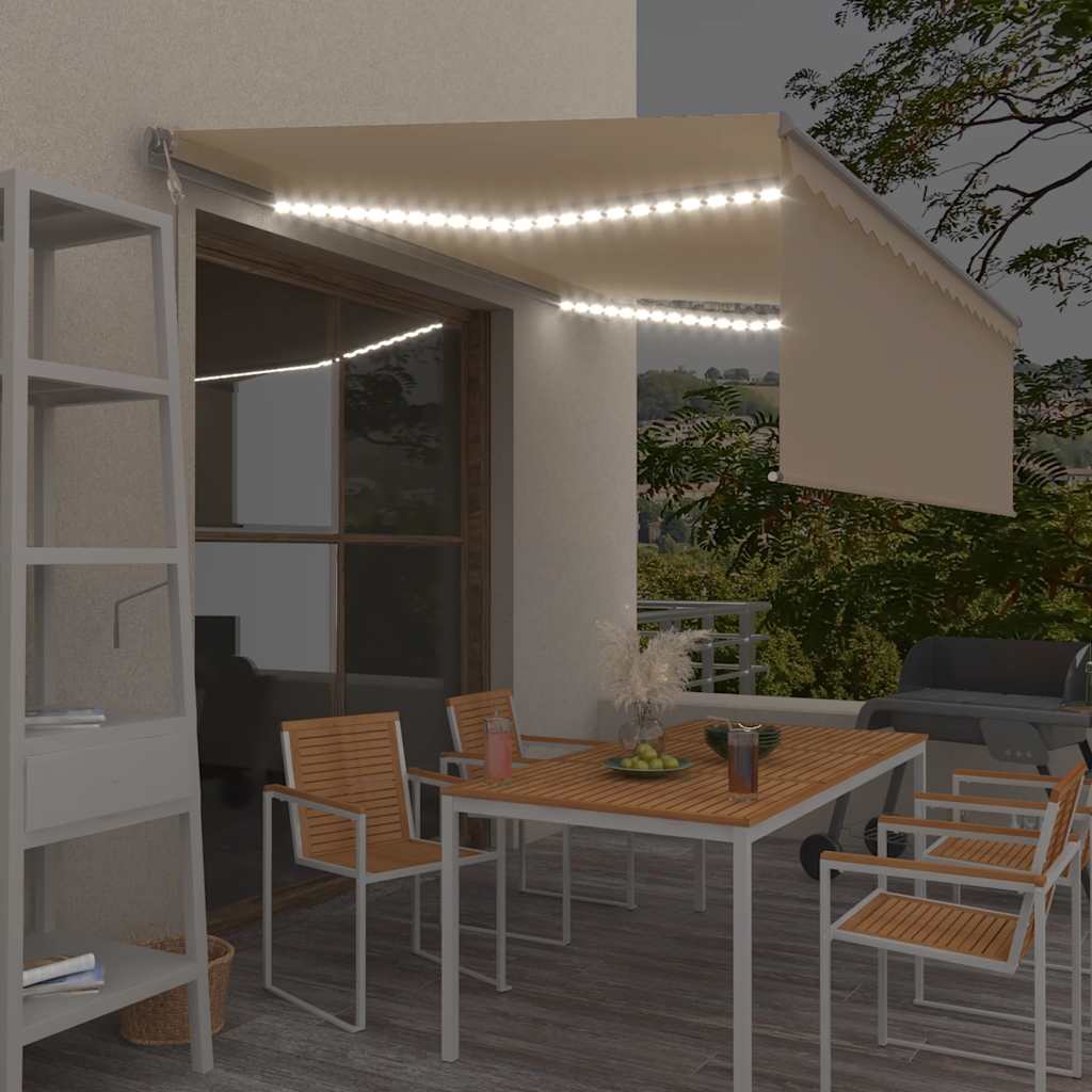 vidaXL Automatyczna markiza z zasłoną, LED i czujnikiem wiatru, 4x3 m