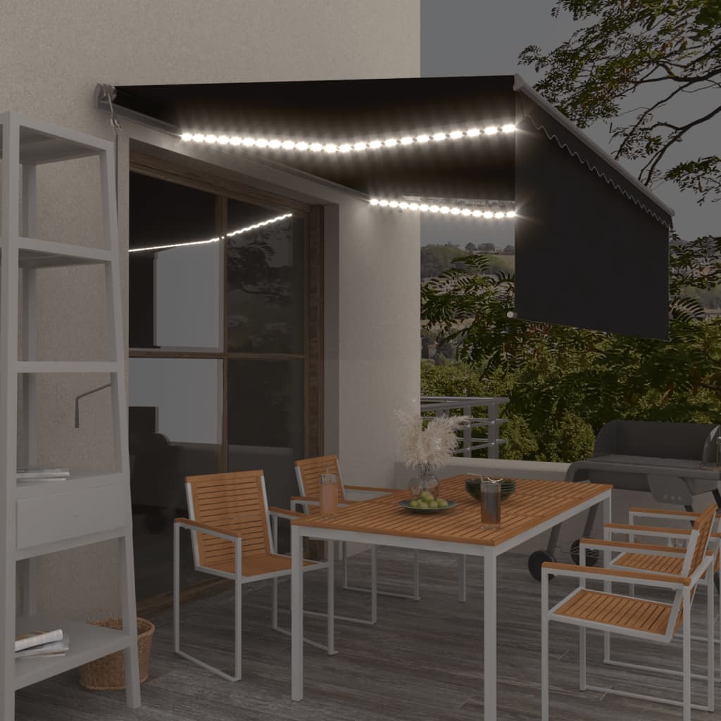 vidaXL Automatyczna markiza z zasłoną, LED i czujnikiem wiatru, 4x3 m