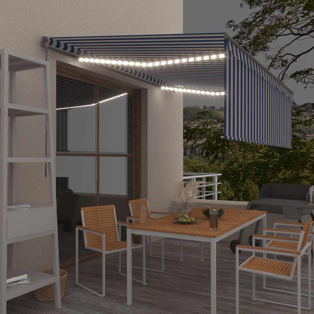 vidaXL Ręcznie zwijana markiza z zasłoną i LED, 4,5x3 m