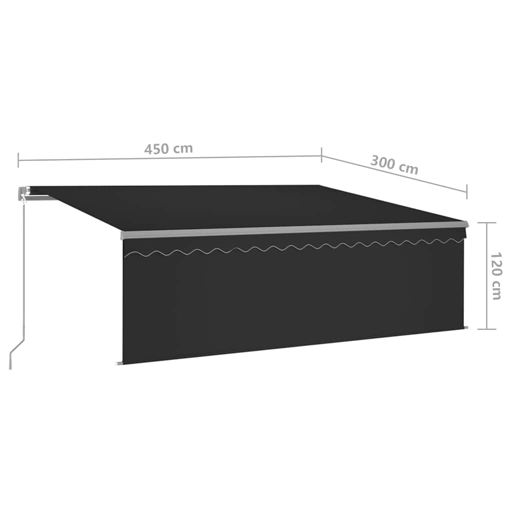 vidaXL Ręcznie zwijana markiza z zasłoną i LED, 4,5x3 m, antracytowa