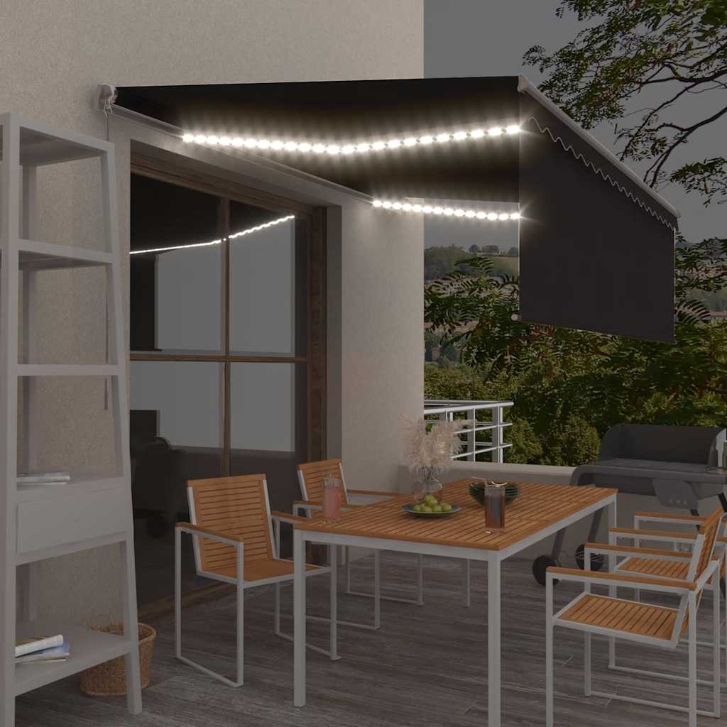 vidaXL Ręcznie zwijana markiza z zasłoną i LED, 4,5x3 m, antracytowa