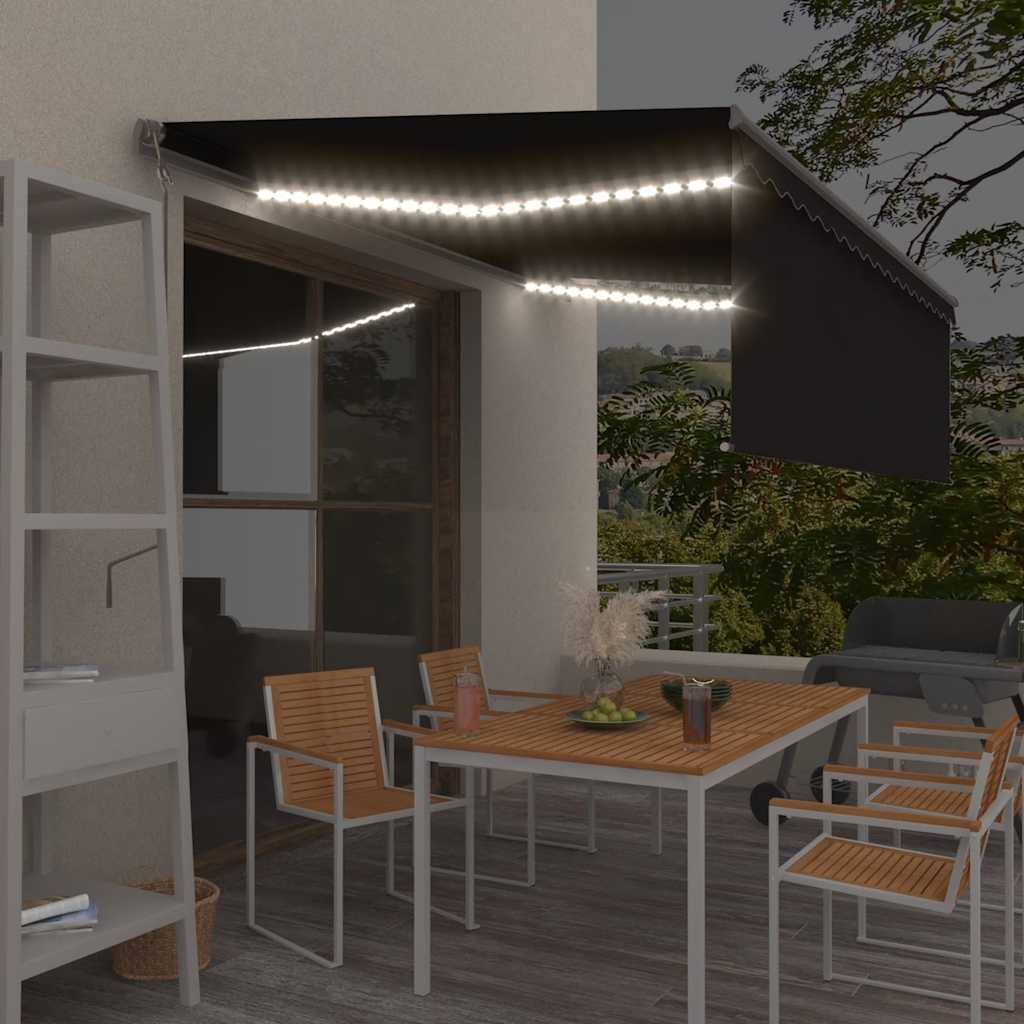vidaXL Automatycznie zwijana markiza, LED i czujnik wiatru, 4,5x3 m
