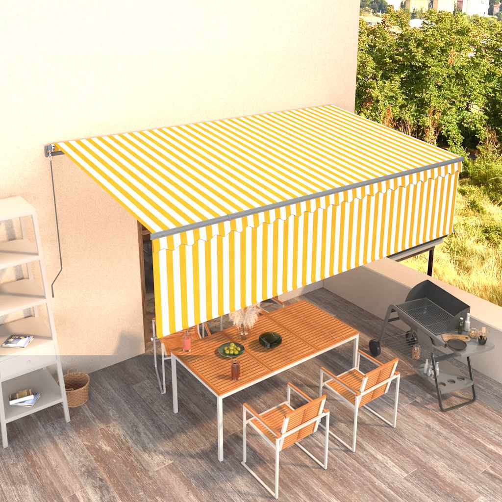 vidaXL Ręcznie zwijana markiza z zasłoną, 5x3 m, żółto-biała