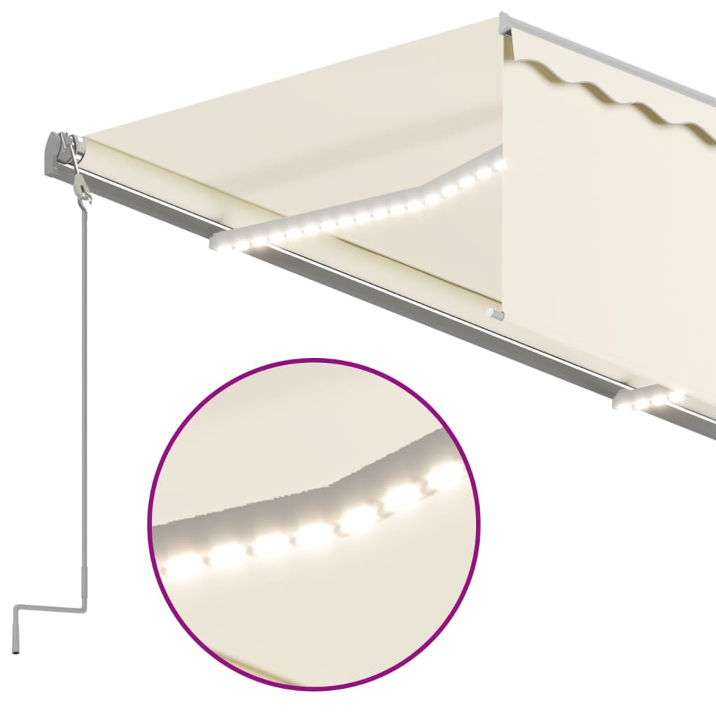 vidaXL Ręcznie zwijana markiza z zasłoną i LED, 5x3 m, kremowa